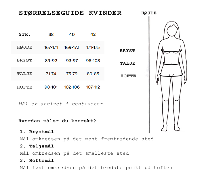 Hannah størrelsesguide for kvinder